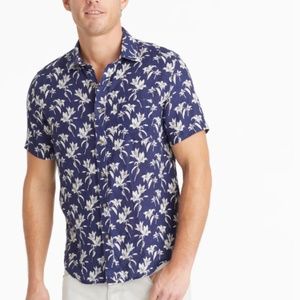 Untuckit Men's Shirt Linen Parrina sz Large Regular Navy Blue Floral NWT $99